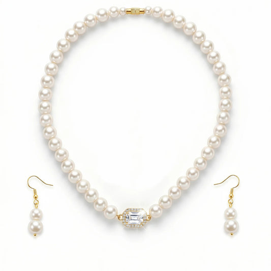 Luxury Anti-Tarnish Crystal Pearl Necklace Set with Matching Earrings | Elegant Bridal Jewellery for Women