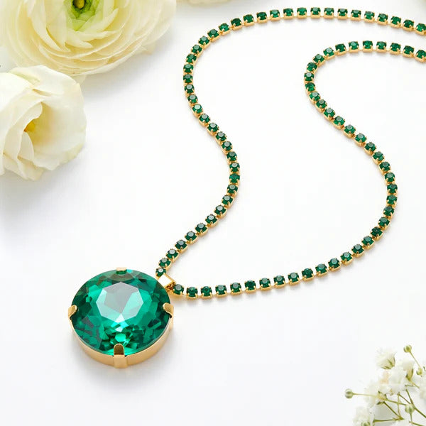 Luxury Anti-Tarnish Emerald Crystal Pendant Necklace for Women | Oversized Green Gemstone Statement Necklace
