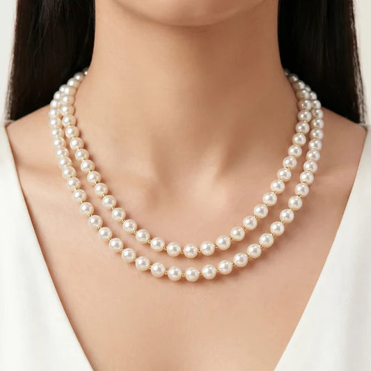 Luxury Double-Strand Pearl Choker Necklace for Women | Elegant Layered Pearl Necklace | Anti-Tarnish Gold Clasp