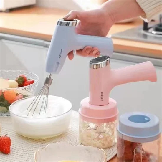 3-in-1 USB Rechargeable Electric Egg Beater | Handheld Milk Frother, Egg Whisk & Food Chopper | Portable Kitchen Mixer