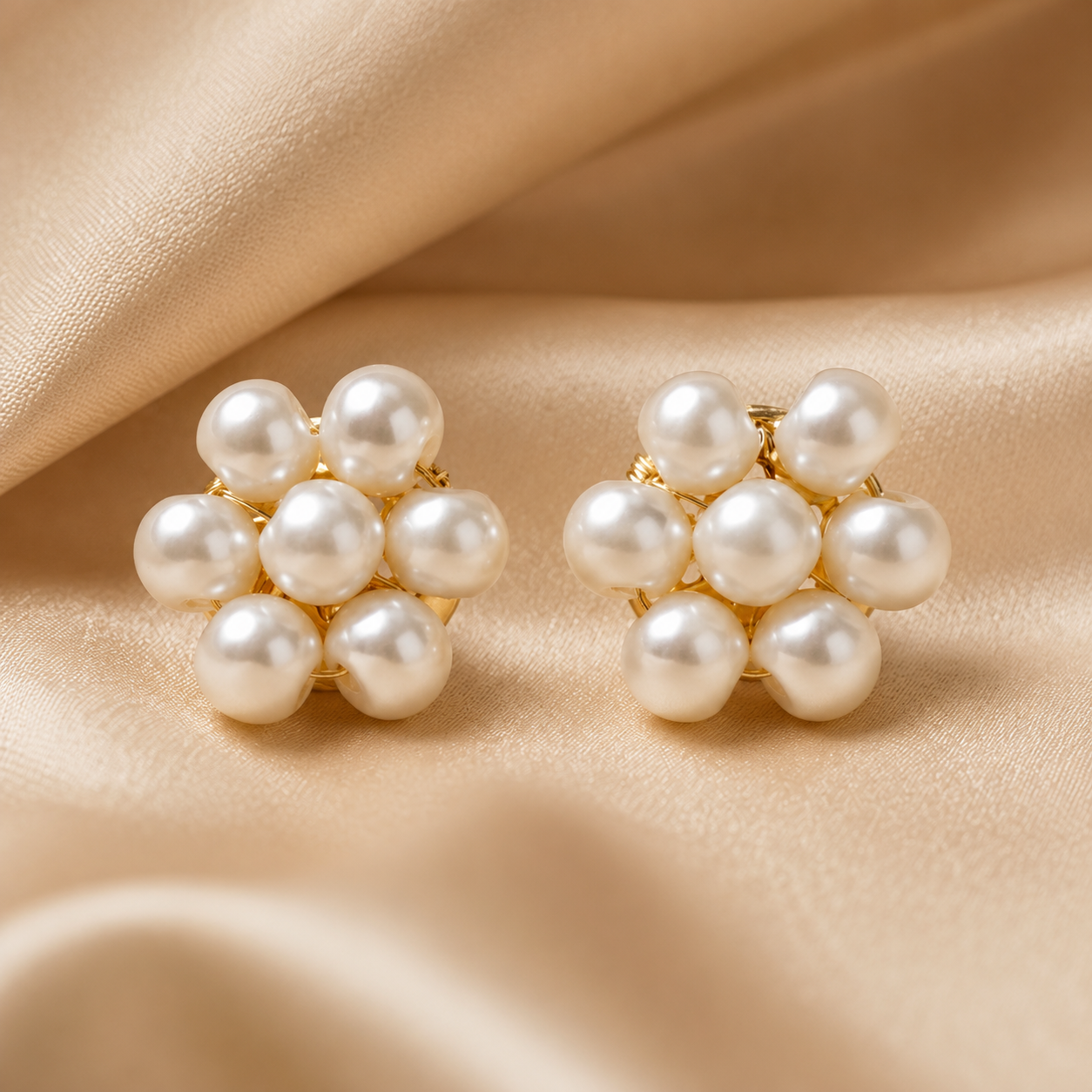 Elegant Floral Pearl Stud Earrings for Women | Luxury Ivory Pearl Flower Earrings | Gold-Tone Lightweight Fashion Jewellery
