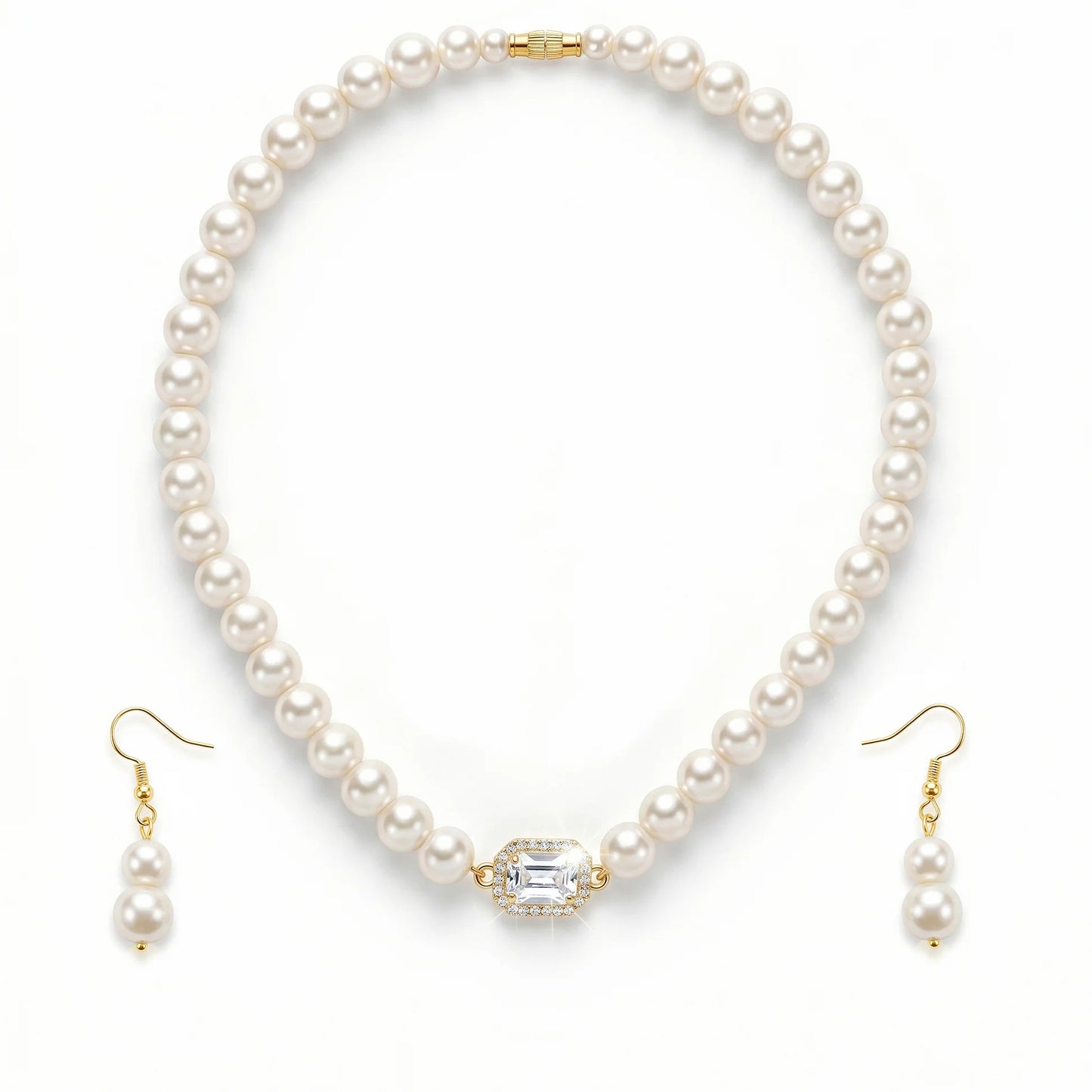 Luxury Anti-Tarnish Crystal Pearl Necklace Set with Matching Earrings | Elegant Bridal Jewellery for Women