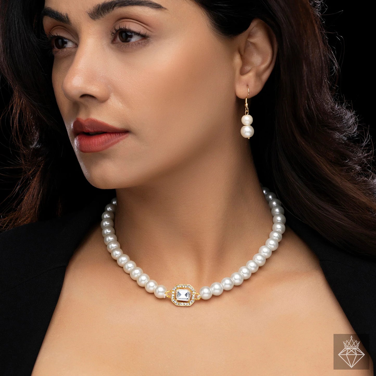 Luxury Anti-Tarnish Crystal Pearl Necklace Set with Matching Earrings | Elegant Bridal Jewellery for Women