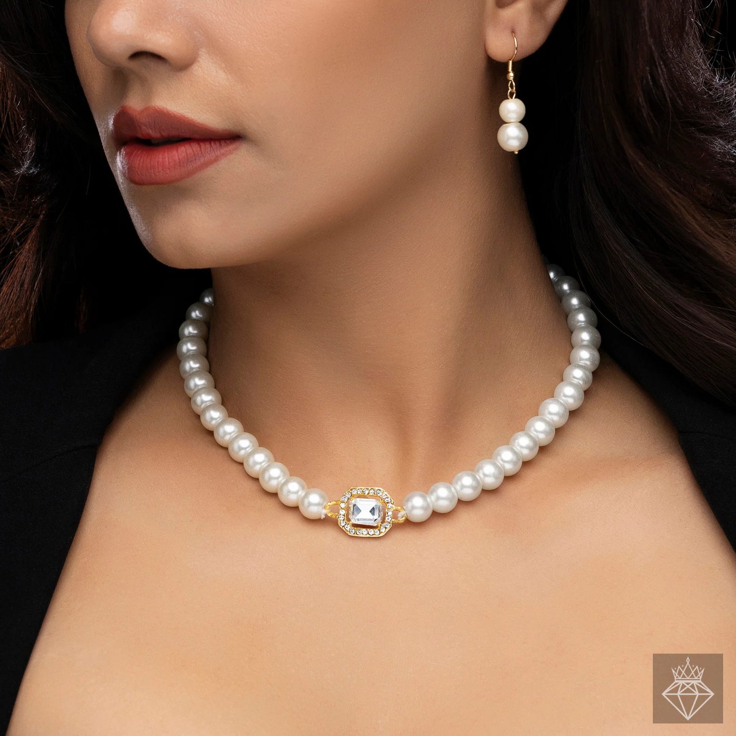 Luxury Anti-Tarnish Crystal Pearl Necklace Set with Matching Earrings | Elegant Bridal Jewellery for Women