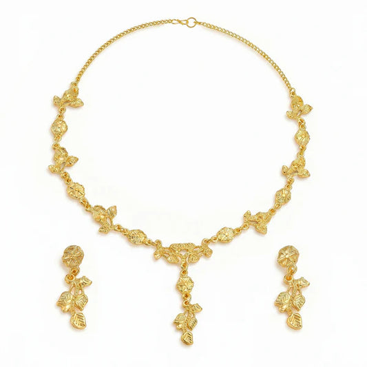 Luxury Anti-Tarnish Gold Leaf & Floral Necklace Set with Matching Earrings | Elegant Nature-Inspired Jewellery for Women