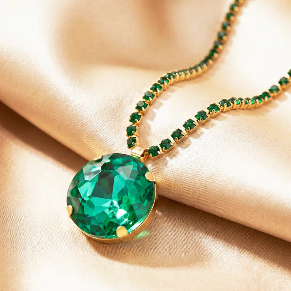 Luxury Anti-Tarnish Emerald Crystal Pendant Necklace for Women | Oversized Green Gemstone Statement Necklace
