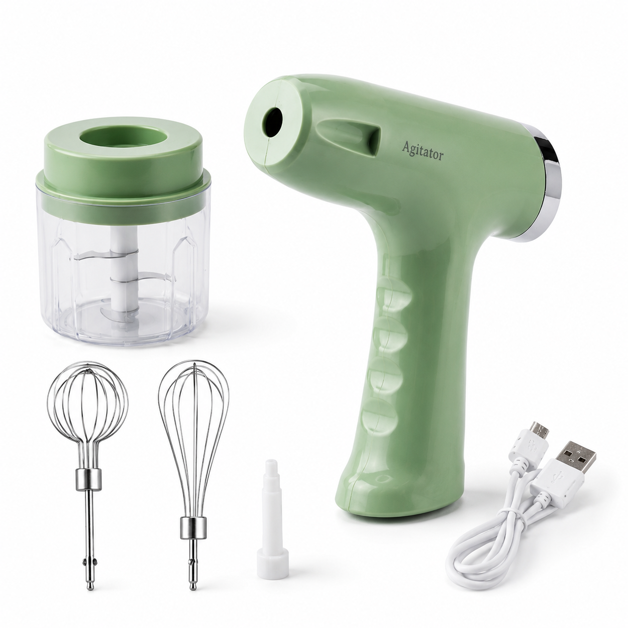 3-in-1 USB Rechargeable Electric Egg Beater | Handheld Milk Frother, Egg Whisk & Food Chopper | Portable Kitchen Mixer
