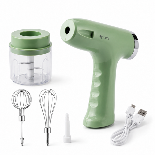 3-in-1 USB Rechargeable Electric Egg Beater | Handheld Milk Frother, Egg Whisk & Food Chopper | Portable Kitchen Mixer