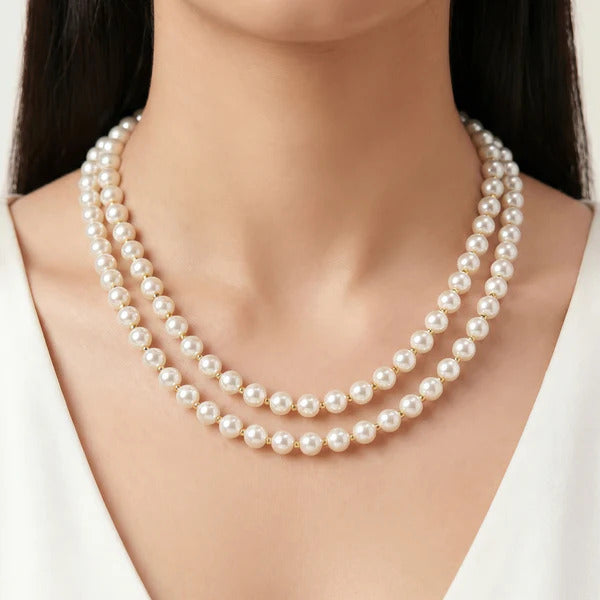 Luxury Double-Strand Pearl Choker Necklace for Women | Elegant Layered Pearl Necklace | Anti-Tarnish Gold Clasp