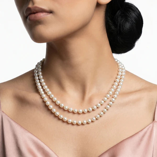 Luxury Double-Strand Pearl Choker Necklace for Women | Elegant Layered Pearl Necklace | Anti-Tarnish Gold Clasp