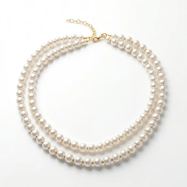 Luxury Double-Strand Pearl Choker Necklace for Women | Elegant Layered Pearl Necklace | Anti-Tarnish Gold Clasp