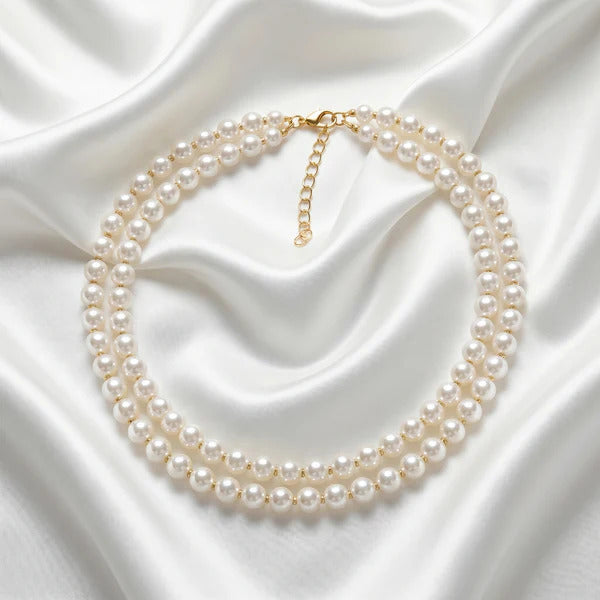 Luxury Double-Strand Pearl Choker Necklace for Women | Elegant Layered Pearl Necklace | Anti-Tarnish Gold Clasp