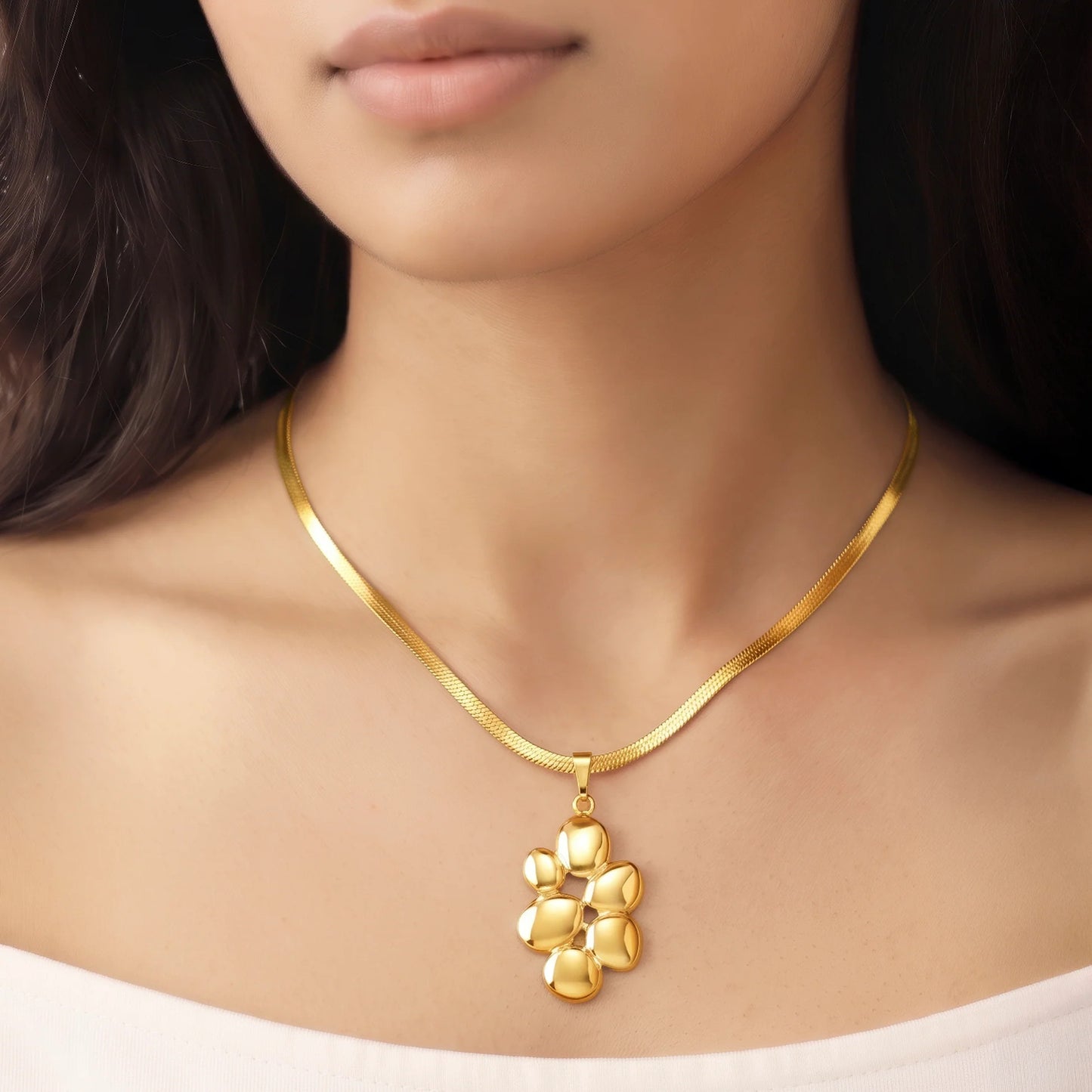 Luxury Gold Abstract Flower Pendant Necklace for Women | Anti-Tarnish Herringbone Chain | Elegant Minimalist Jewellery