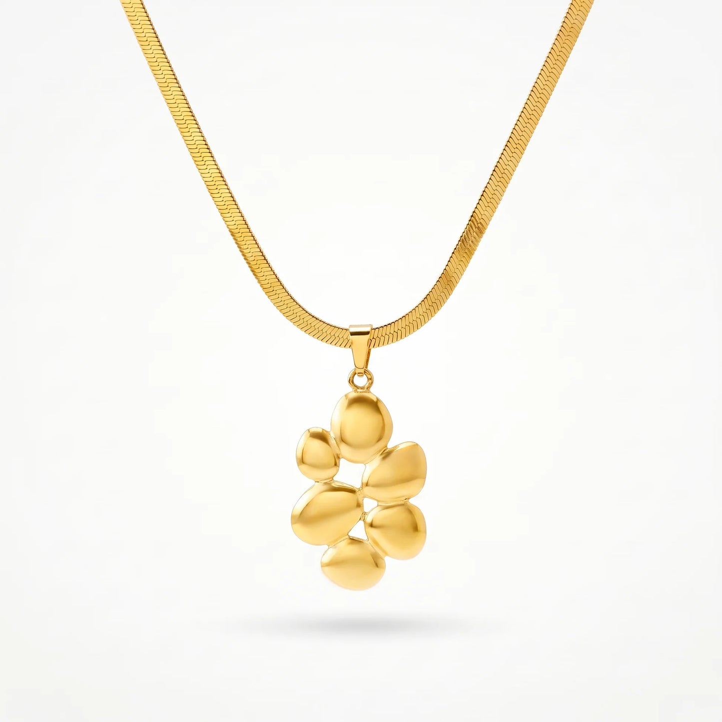 Luxury Gold Abstract Flower Pendant Necklace for Women | Anti-Tarnish Herringbone Chain | Elegant Minimalist Jewellery
