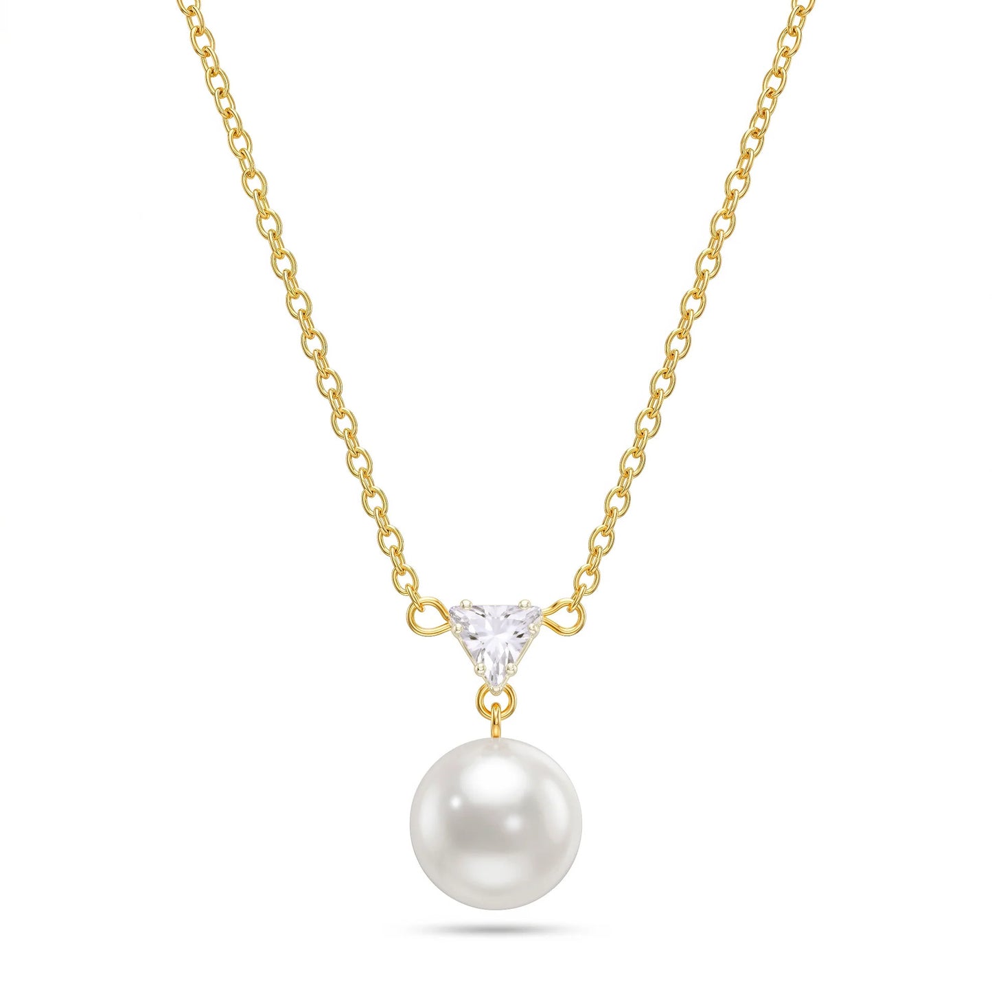 Luxury Pearl Drop Pendant Necklace for Women | Gold Chain with Triangle Crystal Pendant | Anti-Tarnish Elegant Jewellery