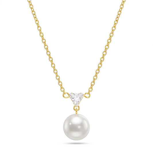 Luxury Pearl Drop Pendant Necklace for Women | Gold Chain with Triangle Crystal Pendant | Anti-Tarnish Elegant Jewellery