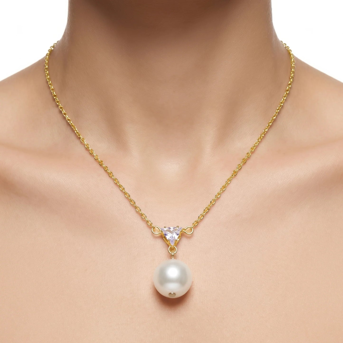 Luxury Pearl Drop Pendant Necklace for Women | Gold Chain with Triangle Crystal Pendant | Anti-Tarnish Elegant Jewellery
